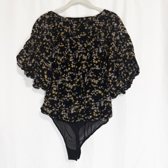 Intimately Free People Black and Yellow Ditsy Floral Print Dessa Bodysuit Size M - Picture 6 of 9